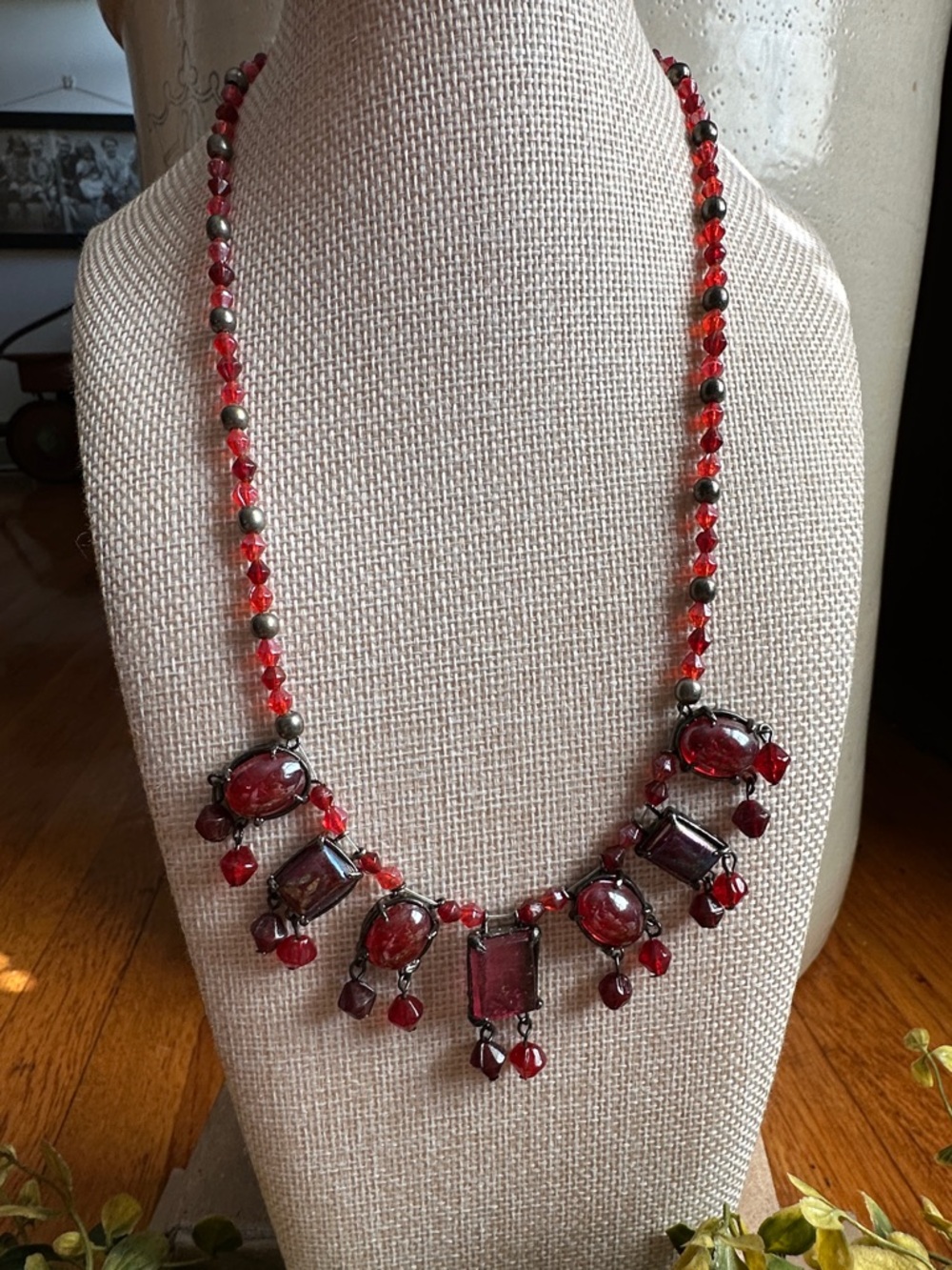 Red Beaded Statement Necklace - Women Jewelry
